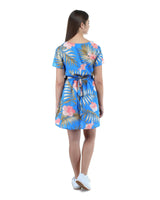 Alisha & Chloe Women Floral Mid Length 100% Polyester Dress G39 Blue/Pink