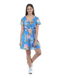 Alisha & Chloe Women Floral Mid Length 100% Polyester Dress G39 Blue/Pink