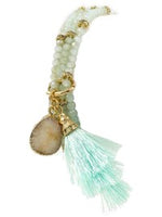 3 layer genuine teardrop druzy stone tassel stretch bracelet, Mint