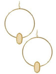 Acrylic druzy stone hoop drop earrings, Gold-Ivory