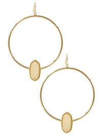Acrylic druzy stone hoop drop earrings, Gold-Ivory