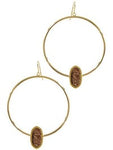 Acrylic druzy stone hoop drop earrings, Gold-Hematite