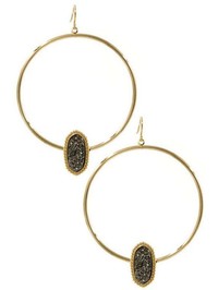 Acrylic druzy stone hoop drop earrings, Gold-Copper OX