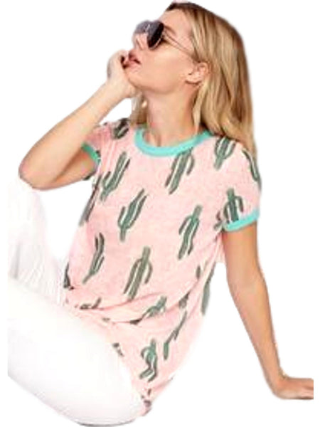 Cactus Ringer Tee, Blush