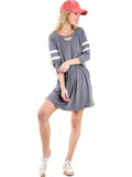 3/4 Athletic Stripe Sleeve Pocket Dress with a Front Neck Cutout, Charcoal