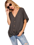 Button Down with Knot Detail Top, Charcoal