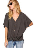 Button Down with Knot Detail Top, Charcoal