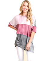 Color block top with short sleeves, Charcoal