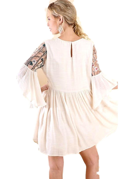 Angel Sleeve Floral Embroidery, Natural