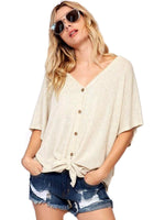 Button Down Waffle with Knot Waffle Detail Top, Oatmeal