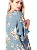 Floral Bullhorn Ruffle Sleeve Loose Fit Top, Denim
