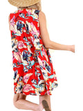 Floral Print Sleeveless Shift Keyhole Dress with Button Neckline Closures, Red Mix