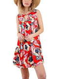 Floral Print Sleeveless Shift Keyhole Dress with Button Neckline Closures, Red Mix