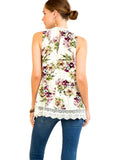 Floral Print Mock Neck Top, Natural