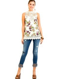 Floral Print Mock Neck Top, Natural