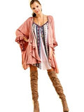 Oversized acid-wash kimono Cardigan, Salmon