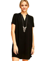 V-Neck Lined Shift Dress, Black