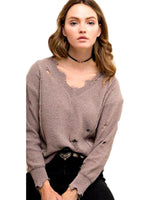 Solid distressed sweater, Latte