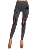 Distressed Vintage washed Leggings, Denim Blue