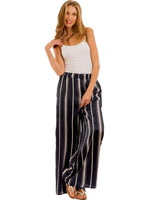 Chic Striped Wide Legged Pants, Navy