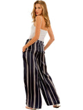 Chic Striped Wide Legged Pants, Navy