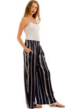 Chic Striped Wide Legged Pants, Navy