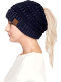 CC Messy Bun Beanie, Navy Metallic