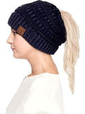 CC Messy Bun Beanie, Navy Metallic