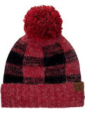 CC Buffalo Check Pattern Beanie with Pom Pom, Red-Black