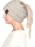 CC Messy Bun Beanie, Ivory-Gold Metallic