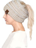 CC Messy Bun Beanie, Ivory-Gold Metallic