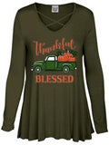 Long Sleeve Criss Cross Thankful, Blessed, with Pumpkin Truck, Olive