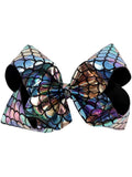 Mermaid 8" Hair Bow, Rainbow-Black