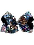 Mermaid 8" Hair Bow, Rainbow-Black