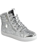 Girls High Top Glitter Sneaker, Silver