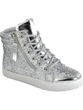 Girls High Top Glitter Sneaker, Silver