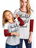 Girls "Thankful, Grateful,. Blessed" Raglan Top, Burgundy