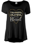 Short Sleeve Gold Foil Thankful, Grateful and Truly Bleesed Top, Black