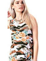 Army With Floral Combo Sleeveless Top With Knot Detail, Olive