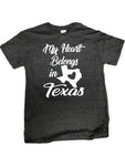 Short Sleeve "My Heart Belongs in Texas" Tee, Charcoal