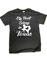 Short Sleeve "My Heart Belongs in Texas" Tee, Charcoal