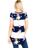 Curvy Floral Striped Top, Pink