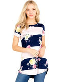 Curvy Floral Striped Top, Pink