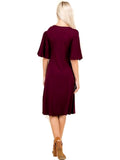 Flutter Sleeve Jersey Midi Dress, Burgundy
