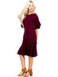 Flutter Sleeve Jersey Midi Dress, Burgundy