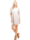 Ruffled Short Sleeve Velvet Dress, Champagne