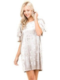 Ruffled Short Sleeve Velvet Dress, Champagne