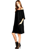 Off Shoulder Bell Sleeve Dress, Black