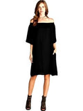 Off Shoulder Bell Sleeve Dress, Black