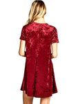 Short Sleeve Ice Velour with Side Pocket Dresss, Burgundy